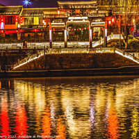 Buy canvas prints of Chinese Gate Grand Canal Illuminated NIght Reflection Hangzhou Z by William Perry
