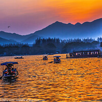 Buy canvas prints of Boats Reflection Sunset West Lake Hangzhou Zhejiang China by William Perry