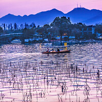 Buy canvas prints of Pink Reflection Sunset West Lake Reflection Hangzhou China by William Perry