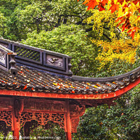 Buy canvas prints of Ancient Chinese Roof Autumn Leaves West Lake Hangzhou China by William Perry