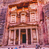Buy canvas prints of Rose Red Treasury Afternoon Camels Siq Petra Jordan  by William Perry
