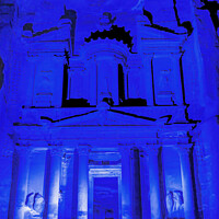 Buy canvas prints of Blue Treasury Illuminated Night Petra Jordan  by William Perry