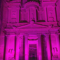 Buy canvas prints of Pink Treasury Illuminated Night Petra Jordan  by William Perry