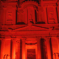 Buy canvas prints of Red Treasury Illuminated Night Petra Jordan  by William Perry