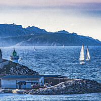 Buy canvas prints of Harbor Lighthouse Sailboats Buildings Marseille France by William Perry