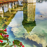 Buy canvas prints of Chapel Wooden Covered Bridge Reflection Lucerne Switzerland by William Perry