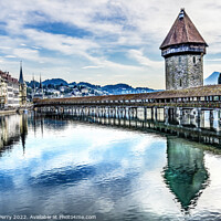Buy canvas prints of Chapel Wooden Covered Bridge Inner Harbor Lucerne Switzerland by William Perry