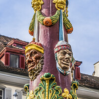Buy canvas prints of Heads Statues Fritschi Fountain Lucerne Switzerland by William Perry