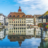 Buy canvas prints of Chapel Covered Bridge Inner Harbor Lucerne Switzerland by William Perry