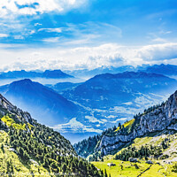 Buy canvas prints of Pink Parasail Rock Cliffs Pastures Mount Pilatus Lucerne Switzerland by William Perry