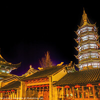 Buy canvas prints of Buddhist Nanchang Temple Pagoda Night Illuminated Wuxi Jiangsu C by William Perry