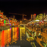 Buy canvas prints of Water Canal Night Illuminated Wuxi Jiangsu China by William Perry