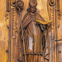 Buy canvas prints of Wooden Saint Leodegar Statue Church Lucerne Switzerland by William Perry