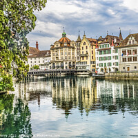 Buy canvas prints of Bridge Inner Harbor Buildings Reflection Lucerne Switzerland by William Perry