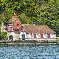 Buy canvas prints of Boathouse Meggenhorn Castle Lake Lucerne Switzerland by William Perry