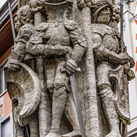 Buy canvas prints of Guardsmen Knights Statues Fountain Lucerne Switzerland by William Perry