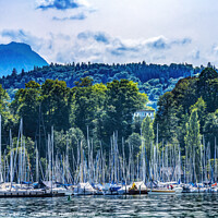 Buy canvas prints of Sailboats Harbor Boats Mountains Lake Lucerne Switzerland by William Perry
