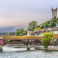 Buy canvas prints of Spreuer Wooden Covered Bridge Inner Harbor Lucerne Switzerland by William Perry