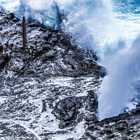 Buy canvas prints of Colorful Halona Lava Blowhole Ocean Spray Honolulu Oahu Hawaii by William Perry