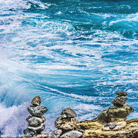 Buy canvas prints of Colorful Cairns Rock Piles Ocean Honolulu Hawaii by William Perry