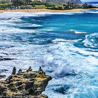 Buy canvas prints of Colorful Cairns Rock Piles Ocean Sandy Beach Honolulu Hawaii by William Perry