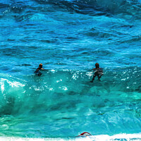 Buy canvas prints of Colorful Swimmers Waves Makapuu Beach Honolulu Oahu Hawaii by William Perry