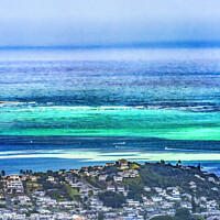 Buy canvas prints of Colorful Sandbar Ocean Kaneohe City Nuuanu Pali Outlook Oahu Haw by William Perry