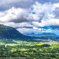 Buy canvas prints of Kaneohe City Nuuanu Pali Outlook Green Mountains Oahu Hawaii by William Perry