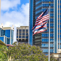 Buy canvas prints of Flags King Kalakaua Building Honolulu Oahu Hawaii by William Perry