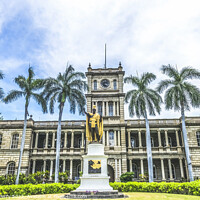 Buy canvas prints of King Kamehameha Statue State Government Building Honolulu Oahu H by William Perry