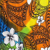 Buy canvas prints of Colorful Hawaiian Orange White Flowers Cloth Textile Waikiki Hon by William Perry