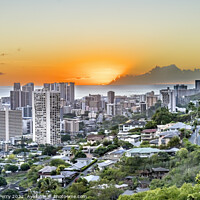 Buy canvas prints of Colorful Sunset Tantalus Lookout Downtown Honolulu Hawaii by William Perry