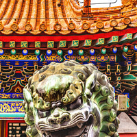 Buy canvas prints of Dragon Bronze Statue Roof Summer Palace Beijing China by William Perry