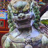 Buy canvas prints of Dragon Bronze Statue Roof Summer Palace Beijing China by William Perry