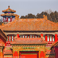 Buy canvas prints of Stone Gate Yellow Roofs Forbidden City Palace Beijing China by William Perry