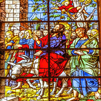 Buy canvas prints of Palm Sunday Jesus Stained Glass Seville Cathedral Spain by William Perry