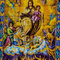 Buy canvas prints of Mary Jesus Heaven Hell Ceramic Street Mosaic Seville Spain by William Perry