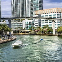 Buy canvas prints of Miami River Brickell Avenue Bridge Downtown Miami Florida by William Perry
