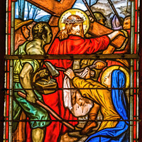 Buy canvas prints of Jesus Carrying Cross Stained Glass Notre Dame Nice France by William Perry