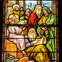 Buy canvas prints of Young Jesus Teaching Temple Stained Glass Notre Dame Nice France by William Perry