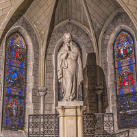 Buy canvas prints of Virgin Mary Statue Stained Glass Notre Dame Church Nice France by William Perry