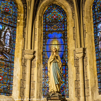 Buy canvas prints of Virgin Mary Lourdes Statue Stained Glass Notre Dame Nice France by William Perry