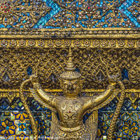 Buy canvas prints of Golden Guardians Blue Close Grand Palace Bangkok Thailand by William Perry