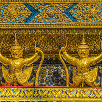 Buy canvas prints of Blue Golden Guardians Grand Palace Bangkok Thailand by William Perry