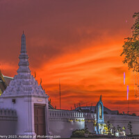 Buy canvas prints of Sunset Gate Illuminated Grand Palace Bangkok Thail by William Perry