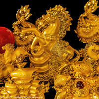 Buy canvas prints of Golden Statues Horses Wat Ratchanaddaram Bangkok Thailand by William Perry