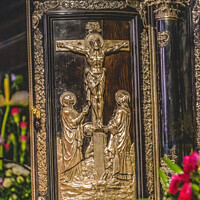 Buy canvas prints of Golden Crucifixion Scene Black Madonna Shrine Jasna Gora Poland by William Perry
