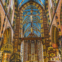 Buy canvas prints of Crucifix Altar Ceiling St Mary's Basilica Church Krakow Poland by William Perry