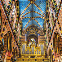 Buy canvas prints of Organ Ceiling St Mary's Basilica Church Krakow Poland by William Perry