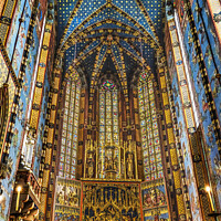 Buy canvas prints of Altar Tryptych St Mary's Basilica Church Krakow Poland by William Perry